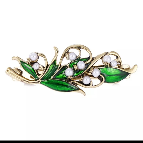 @htraude ❤️NWT Lily of The Valley Hair Clip  Bronze Pearls&Enamel. - Picture 11 of 15